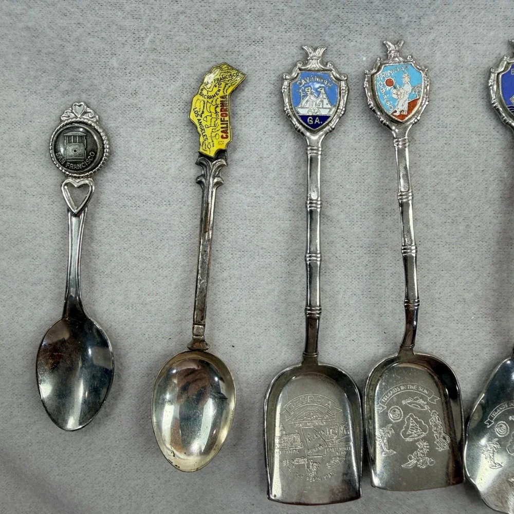 Vintage Souvenir Collector Spoons Lot of 7 California Georgia Bahamas Enamel